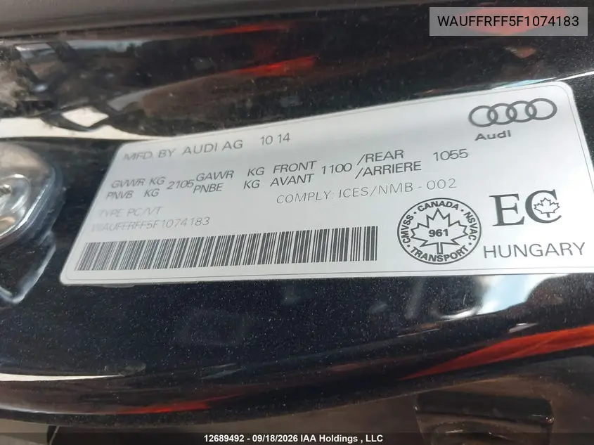 2015 AUDI S3 VIN WAUFFRFF5F1074183 — фото 9