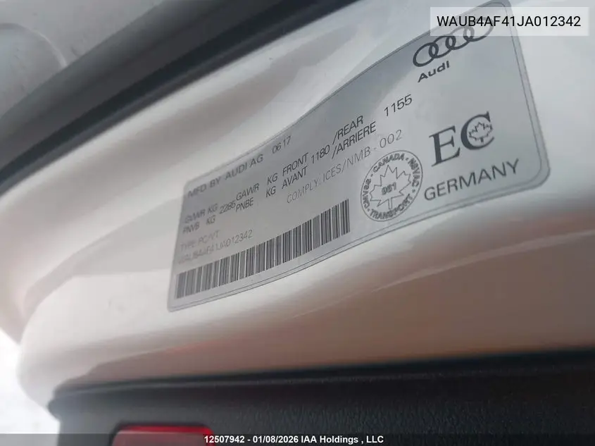 2018 AUDI S4 VIN WAUB4AF41JA012342 — фото 9