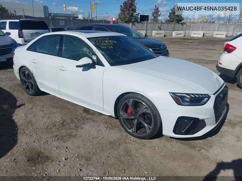AUDI S4 2022, VIN WAUC4BF45NA035428