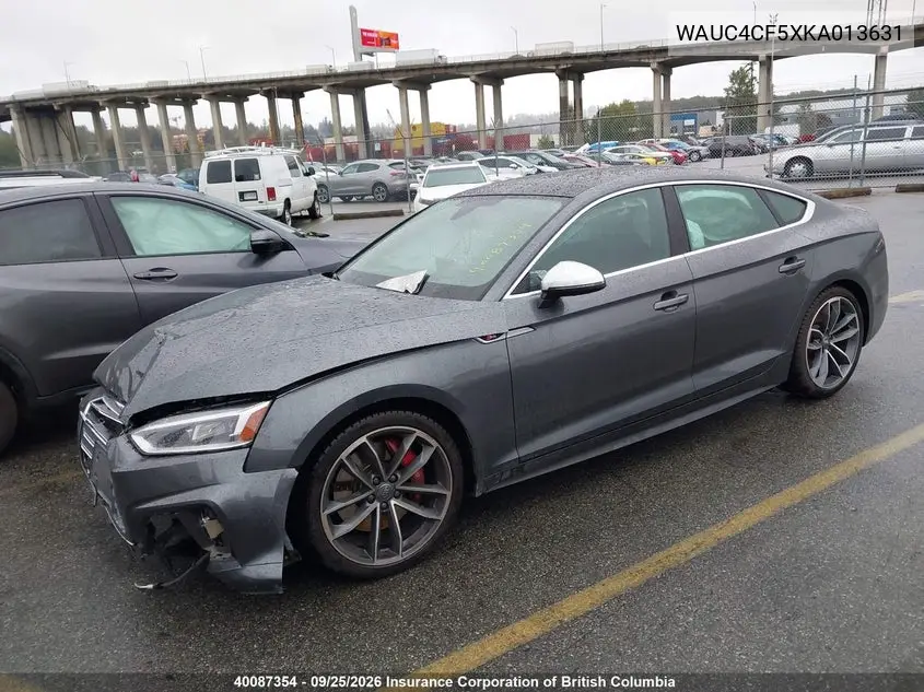 2019 AUDI S5 VIN WAUC4CF5XKA013631 — фото 2