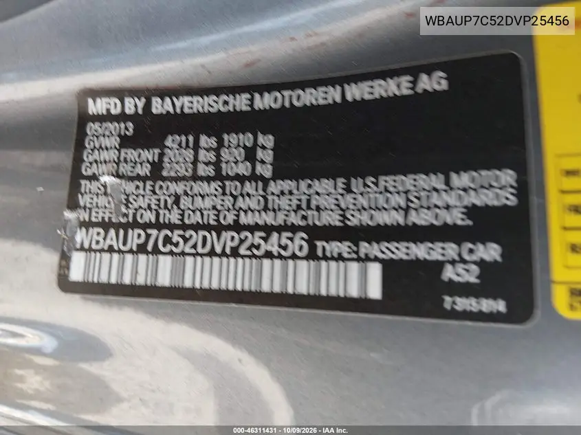 2013 BMW 1ER VIN WBAUP7C52DVP25456 — фото 9