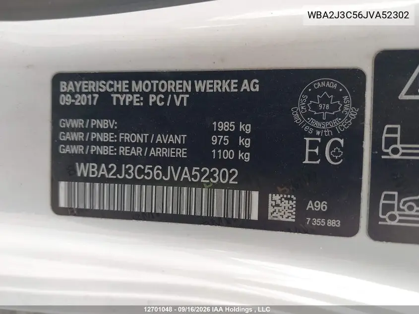 2018 BMW 2ER VIN WBA2J3C56JVA52302 — фото 9