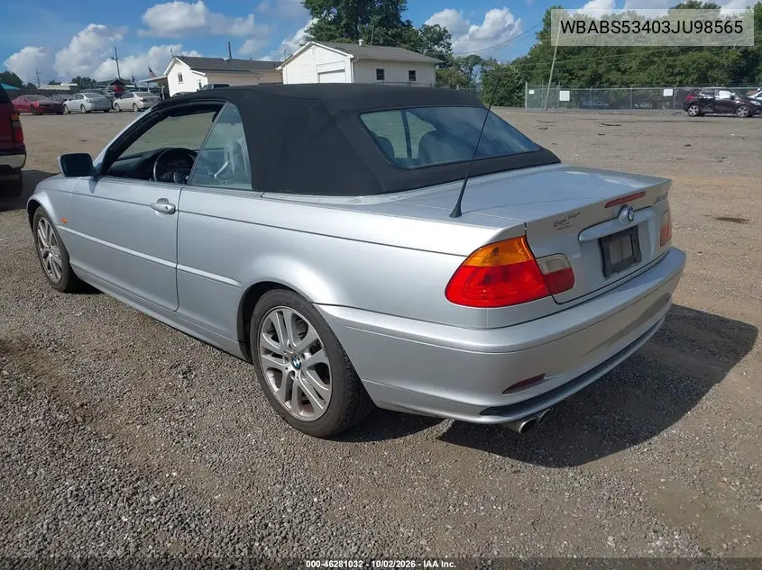 2003 BMW 3ER VIN WBABS53403JU98565 — фото 3