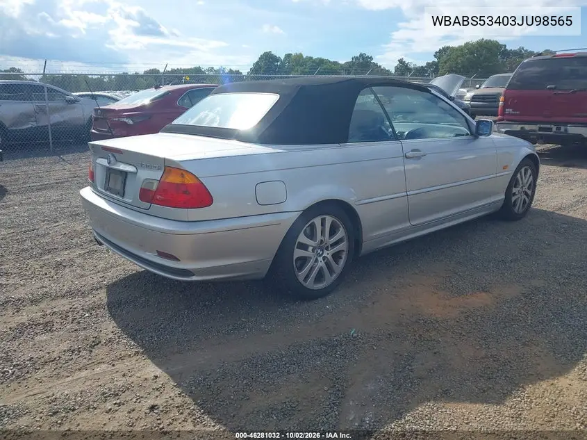 2003 BMW 3ER VIN WBABS53403JU98565 — фото 4