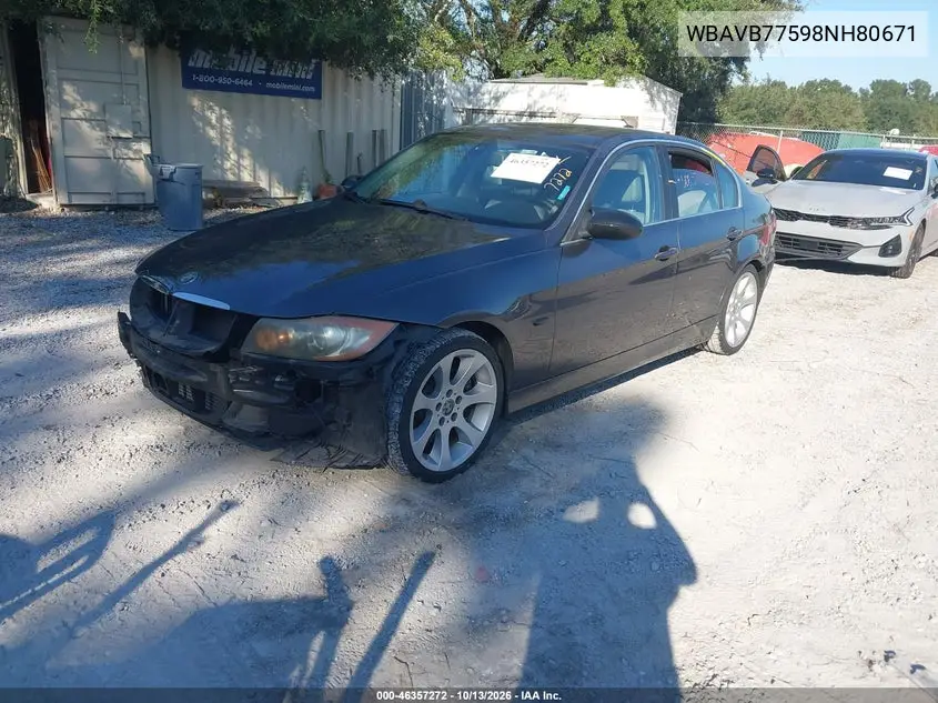 2008 BMW 3ER VIN WBAVB77598NH80671 — фото 2