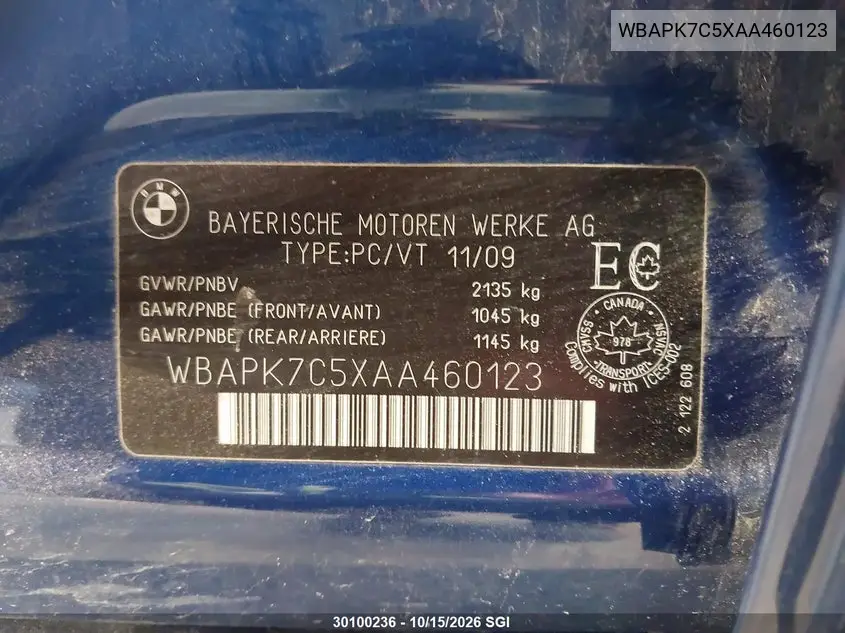 2010 BMW 3ER VIN WBAPK7C5XAA460123 — фото 9