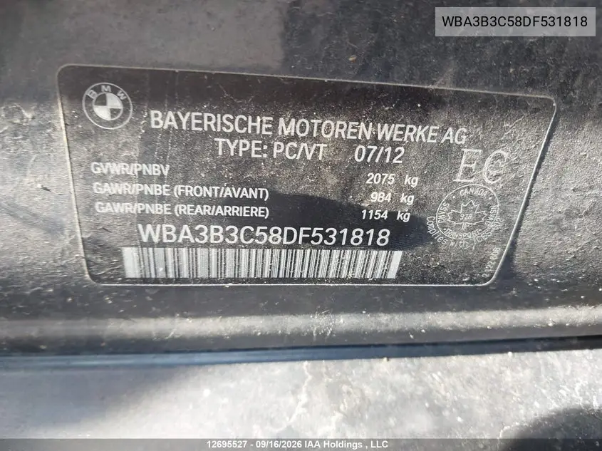 2013 BMW 3ER VIN WBA3B3C58DF531818 — фото 17