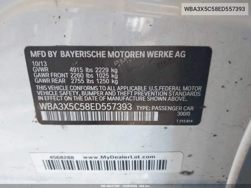 2014 BMW 3ER VIN WBA3X5C58ED557393 — фото 9