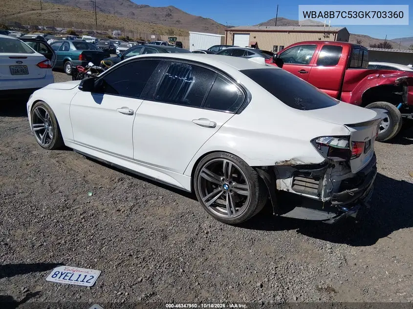 2016 BMW 3ER VIN WBA8B7C53GK703360 — фото 3