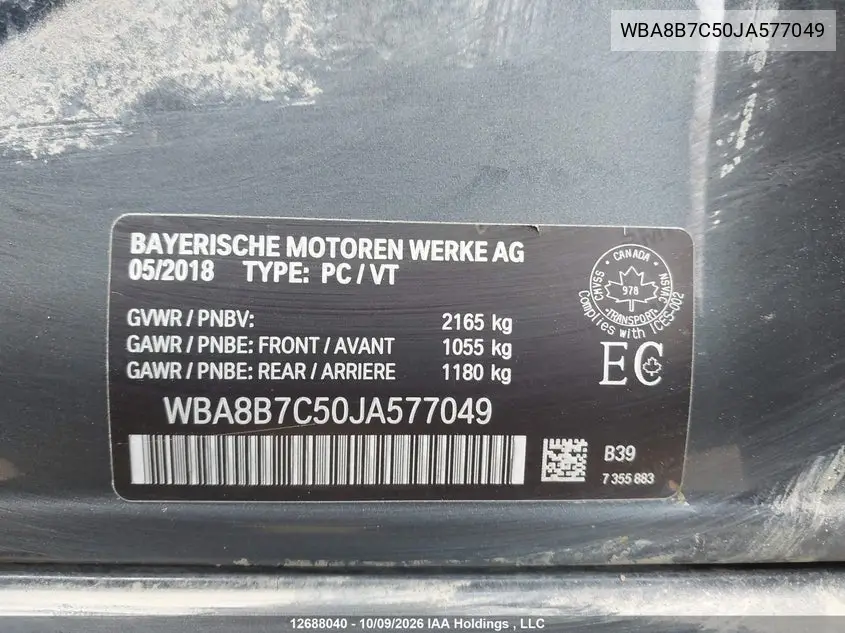 2018 BMW 3ER VIN WBA8B7C50JA577049 — фото 9