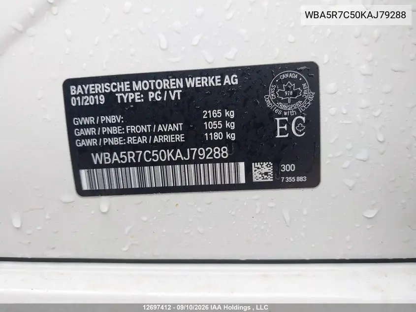 2019 BMW 3ER VIN WBA5R7C50KAJ79288 — фото 9