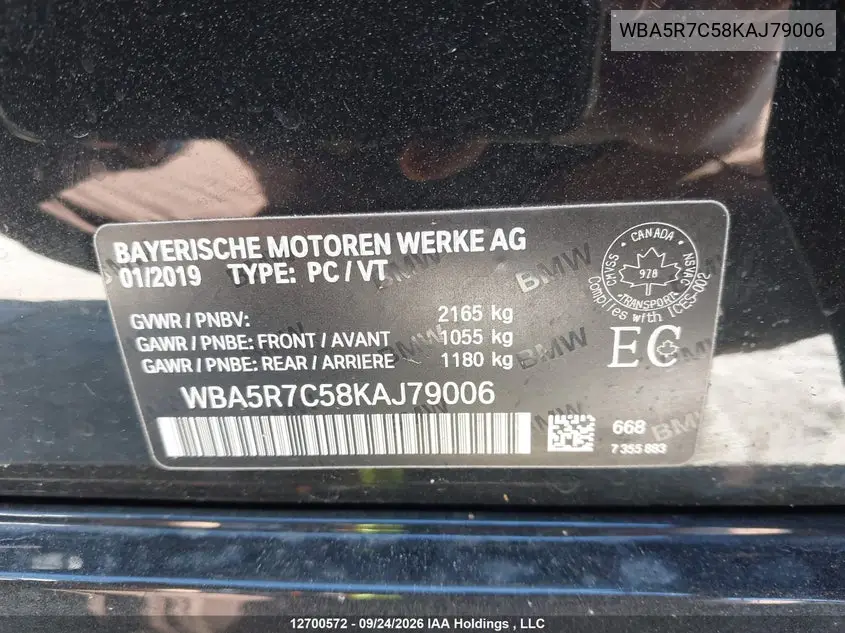 2019 BMW 3ER VIN WBA5R7C58KAJ79006 — фото 9
