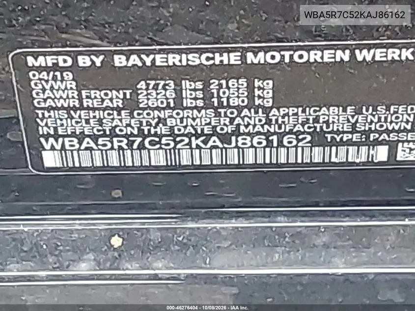 2019 BMW 3ER VIN WBA5R7C52KAJ86162 — фото 9