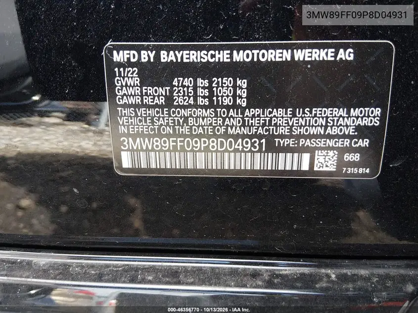 2023 BMW 3ER VIN 3MW89FF09P8D04931 — фото 9