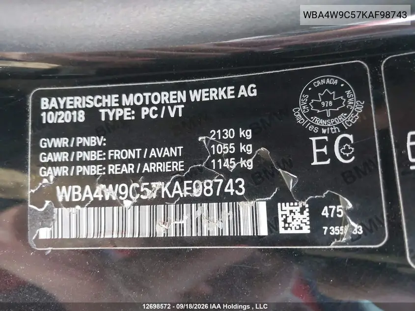 2019 BMW 4ER VIN WBA4W9C57KAF98743 — фото 19