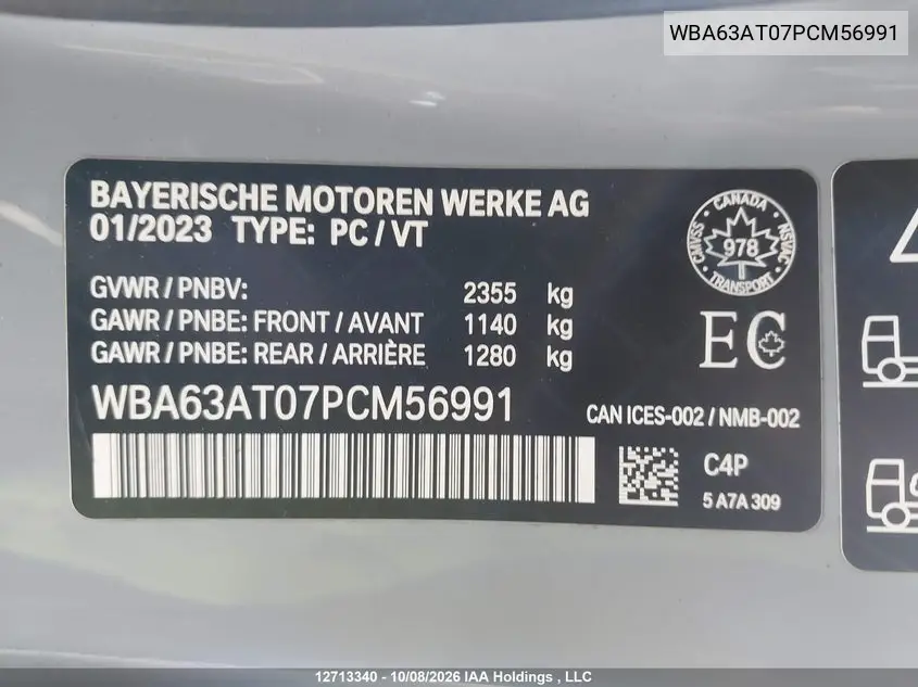 2023 BMW 4ER VIN WBA63AT07PCM56991 — фото 9