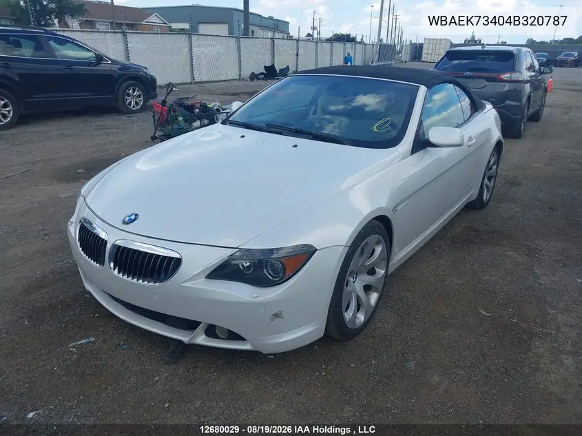 2004 BMW 6ER VIN WBAEK73404B320787 — фото 2