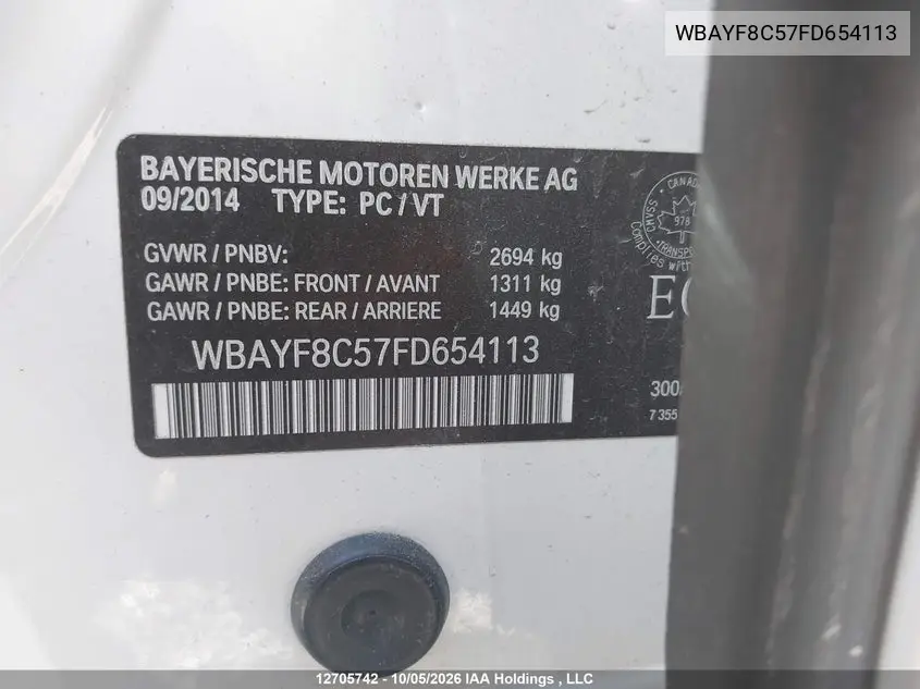 2015 BMW 7ER VIN WBAYF8C57FD654113 — фото 9