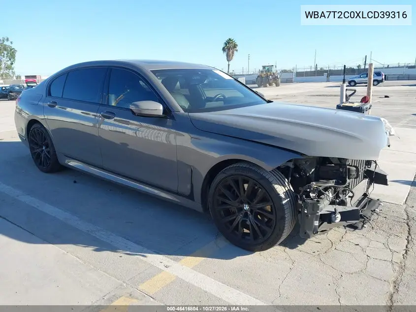 BMW 7ER 2020, VIN WBA7T2C0XLCD39316
