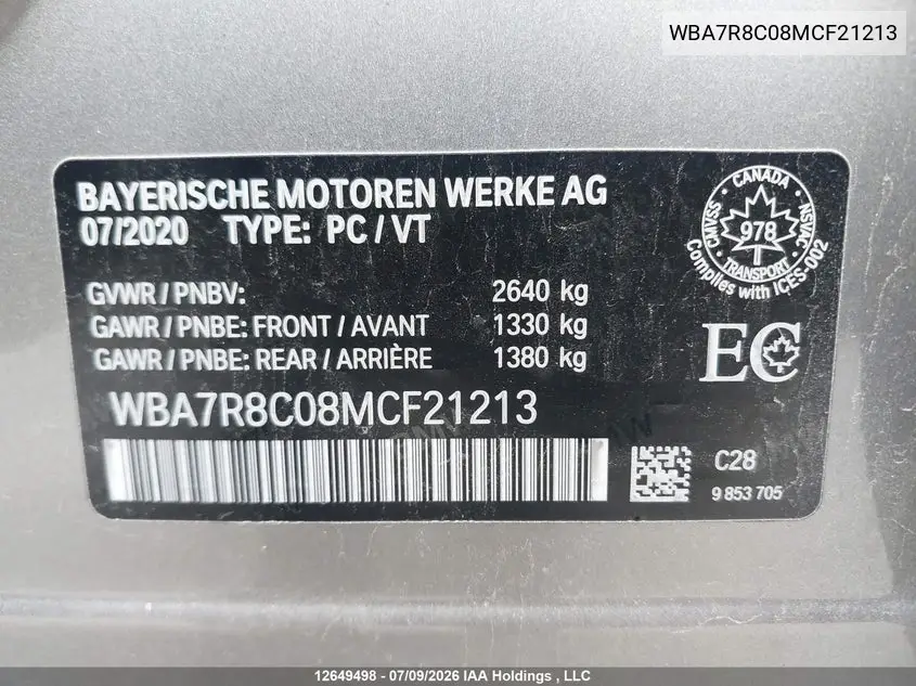 2021 BMW 7ER VIN WBA7R8C08MCF21213 — фото 19