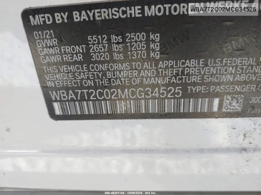 2021 BMW 7ER VIN WBA7T2C02MCG34525 — фото 9