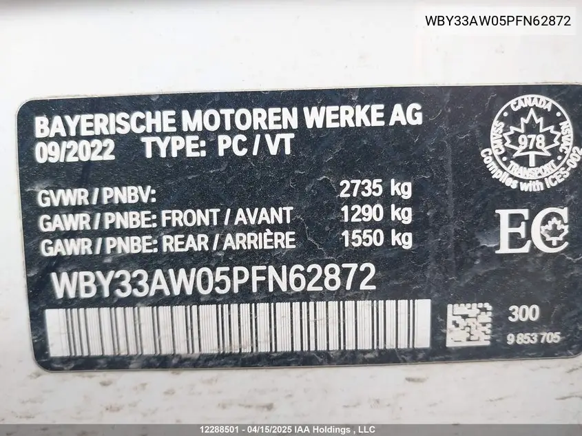 2023 BMW I4 VIN WBY33AW05PFN62872 — фото 9