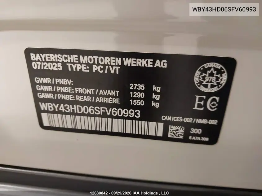 2025 BMW I4 VIN WBY43HD06SFV60993 — фото 9
