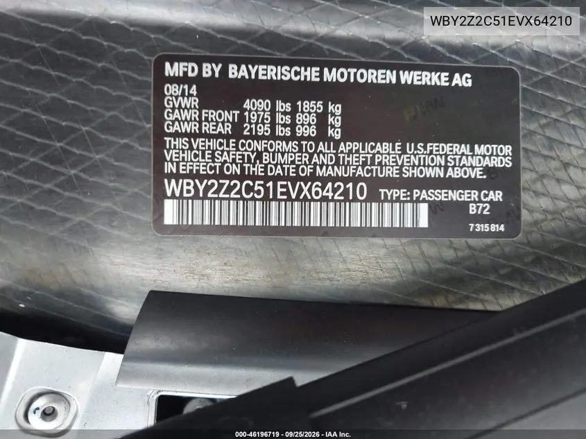 2014 BMW I8 VIN WBY2Z2C51EVX64210 — фото 9