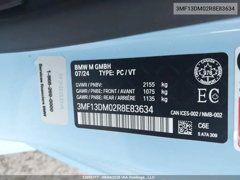 2024 BMW M2 VIN 3MF13DM02R8E83634 — фото 19