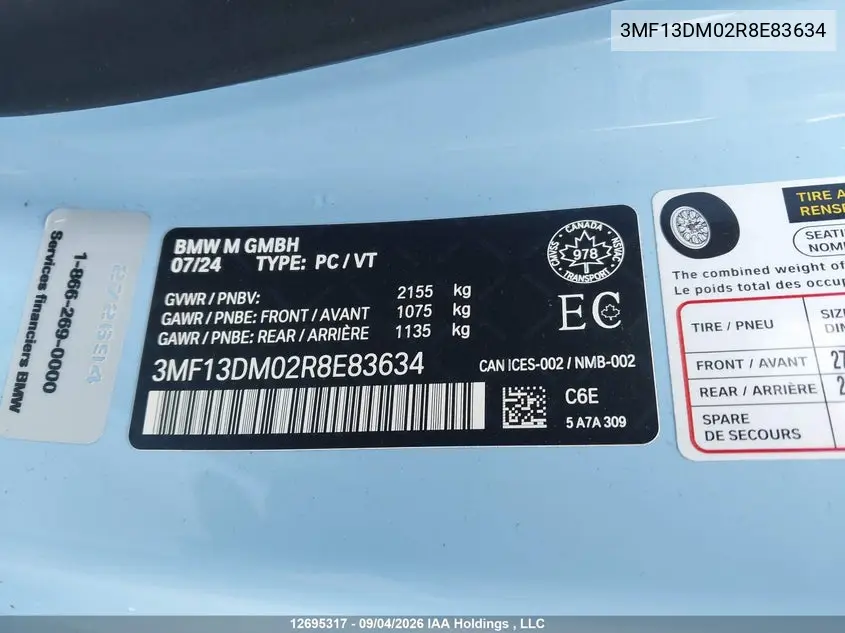 2024 BMW M2 VIN 3MF13DM02R8E83634 — фото 9