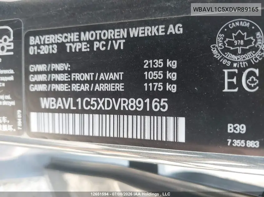 2013 BMW X1 VIN WBAVL1C5XDVR89165 — фото 9