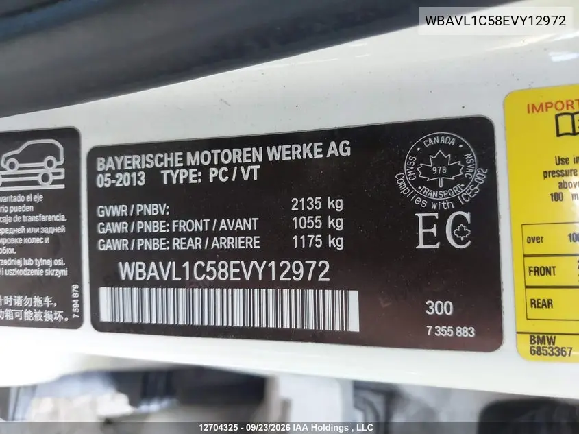 2014 BMW X1 VIN WBAVL1C58EVY12972 — фото 9