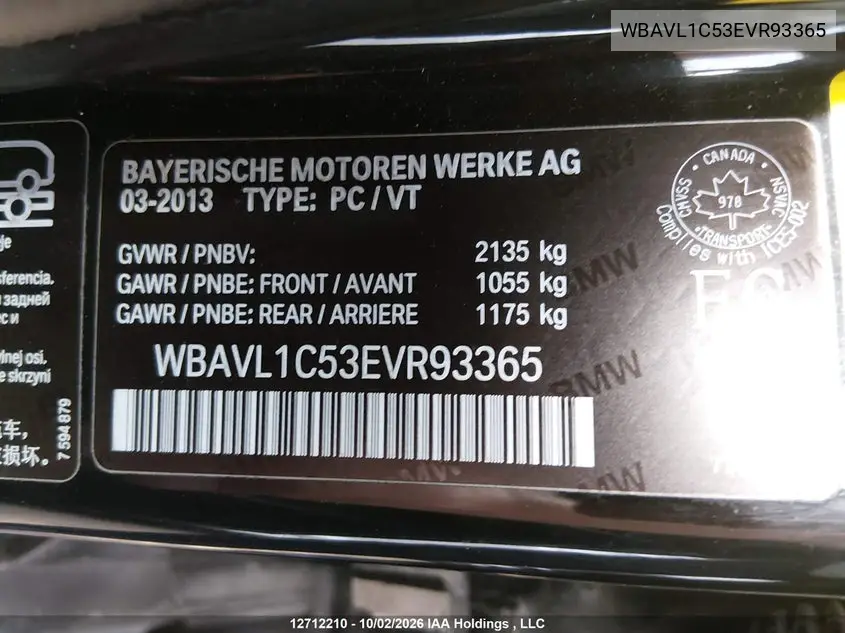 2014 BMW X1 VIN WBAVL1C53EVR93365 — фото 9