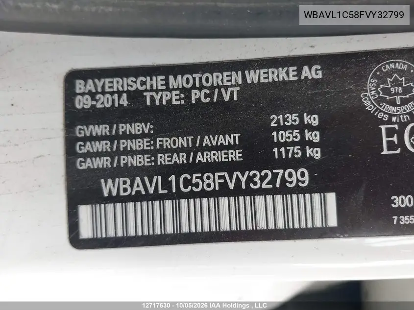 2015 BMW X1 VIN WBAVL1C58FVY32799 — фото 9