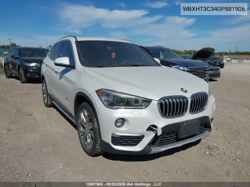 BMW X1 2016, VIN WBXHT3C34GP881906