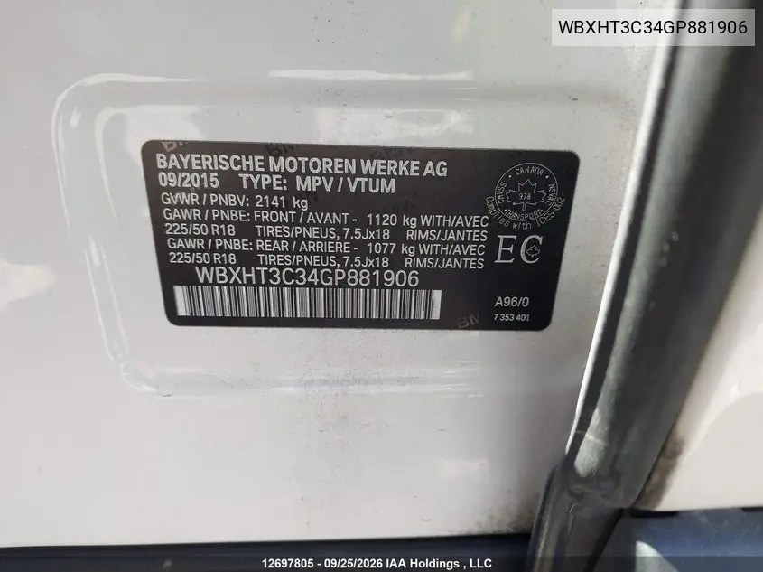 2016 BMW X1 VIN WBXHT3C34GP881906 — фото 9