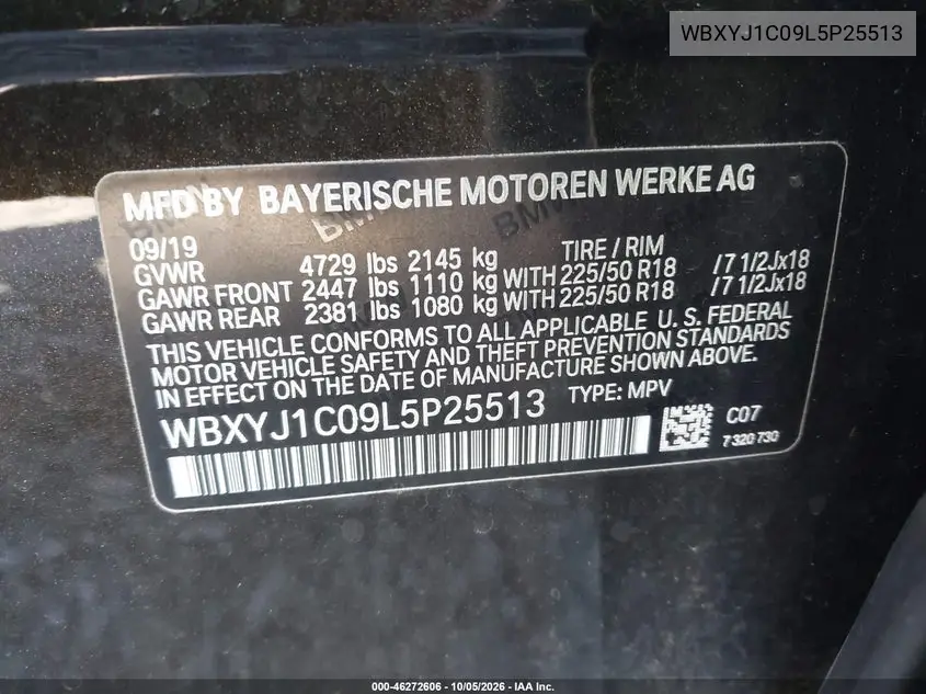 2020 BMW X2 VIN WBXYJ1C09L5P25513 — фото 9