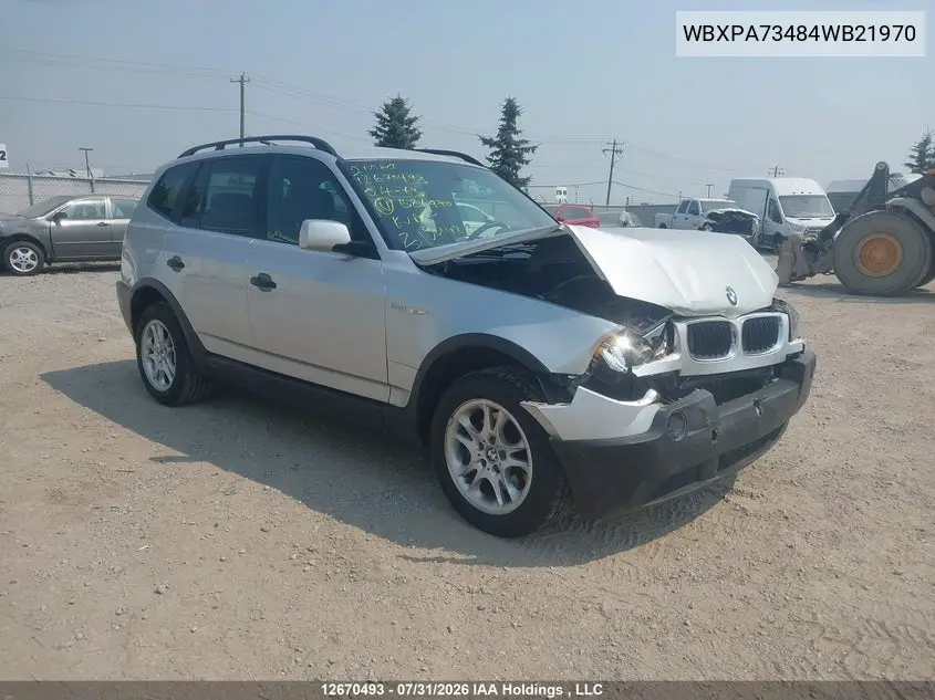 BMW X3 2004, VIN WBXPA73484WB21970