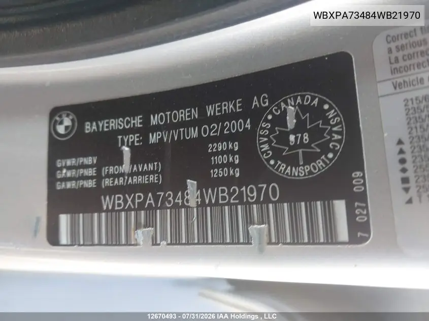 2004 BMW X3 VIN WBXPA73484WB21970 — фото 9