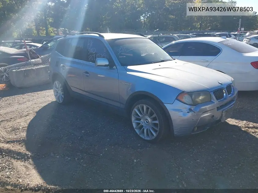 BMW X3 2006, VIN WBXPA93426WG78503