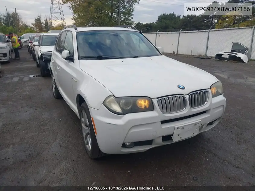 BMW X3 2008, VIN WBXPC934X8WJ07156