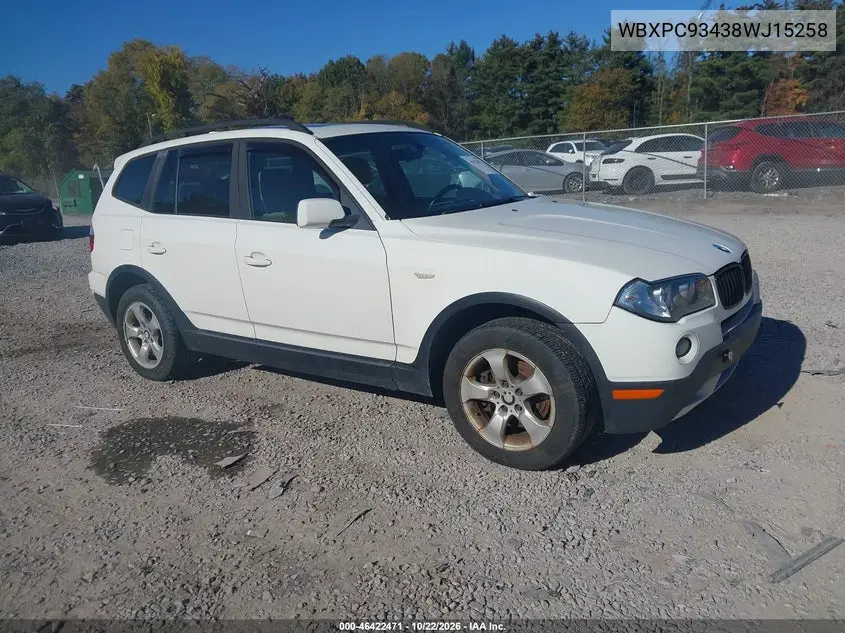 BMW X3 2008, VIN WBXPC93438WJ15258