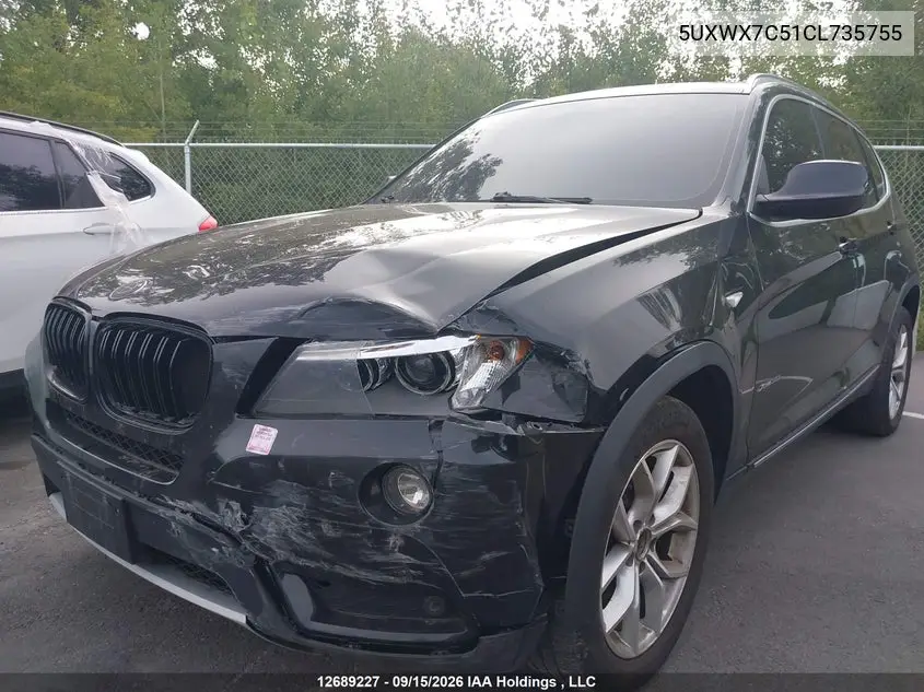 2012 BMW X3 VIN 5UXWX7C51CL735755 — фото 2