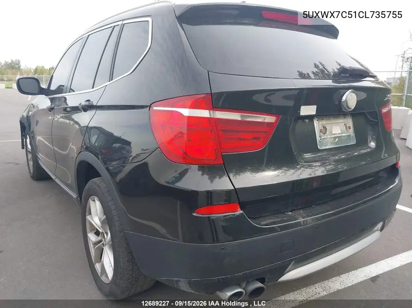 2012 BMW X3 VIN 5UXWX7C51CL735755 — фото 3