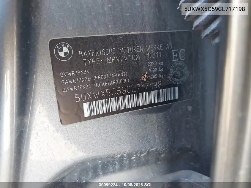 2012 BMW X3 VIN 5UXWX5C59CL717198 — фото 9