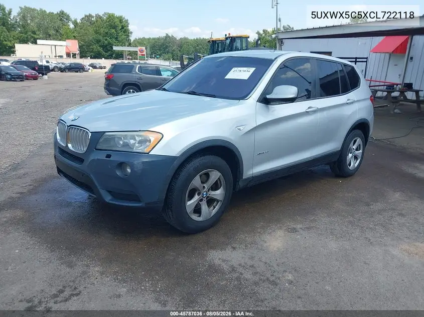 2012 BMW X3 VIN 5UXWX5C5XCL722118 — фото 2