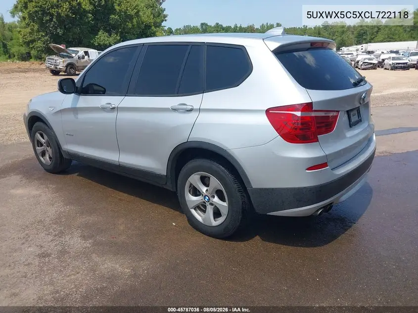 2012 BMW X3 VIN 5UXWX5C5XCL722118 — фото 3