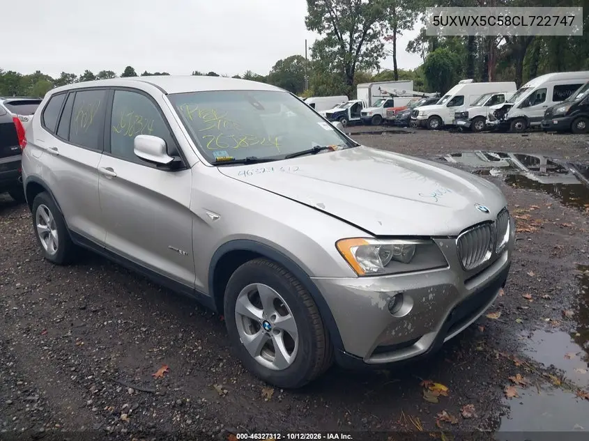 BMW X3 2012, VIN 5UXWX5C58CL722747