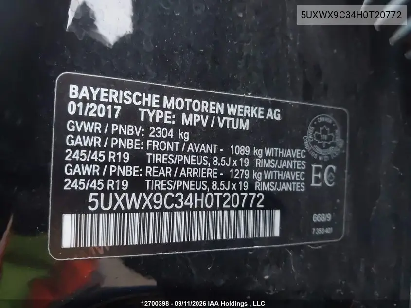 2017 BMW X3 VIN 5UXWX9C34H0T20772 — фото 19