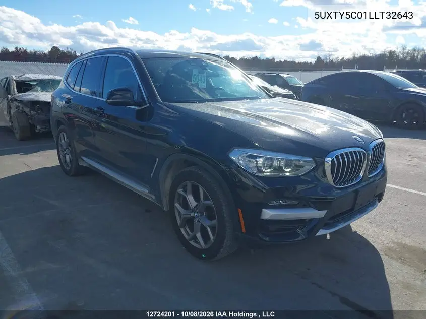 BMW X3 2020, VIN 5UXTY5C01LLT32643